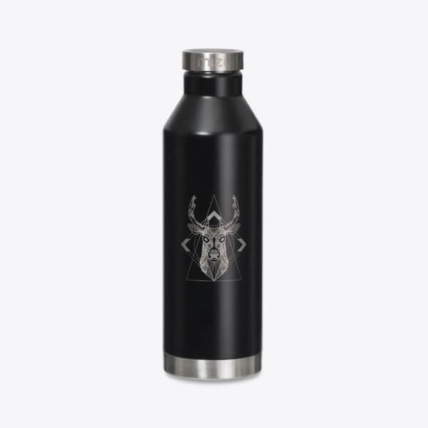 Rothirsch Trinkflasche Edelstahl Mizu V8 750ml schwarz Logo Laser vorne