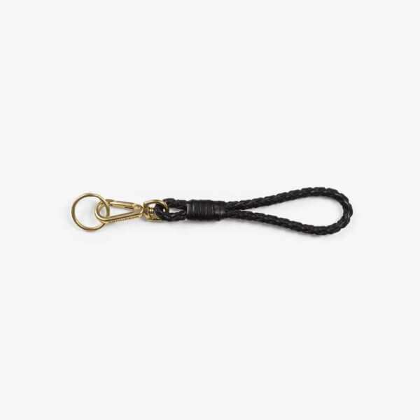 braided leather keychain black